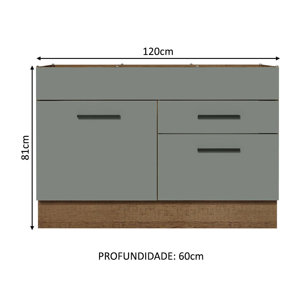 Balcão Gabinete de Pia 120 x 60 cm 1 Porta 2 Gavetas Rustic/Cinza (Sem Tampo) Agata Madesa - Image 2