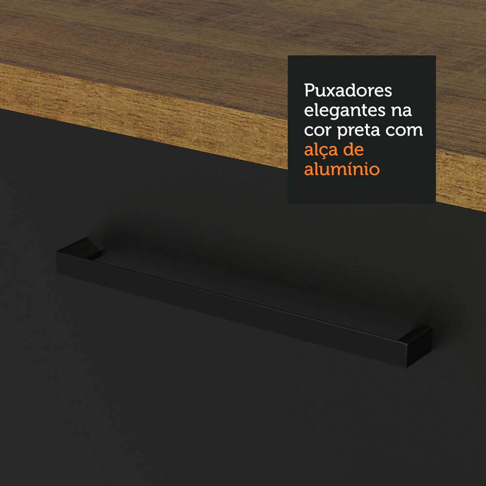 Balcão Gabinete 120 x 60 cm 1 Porta 2 Gavetas Rustic/Preto (Com Tampo) Agata Madesa - Image 6
