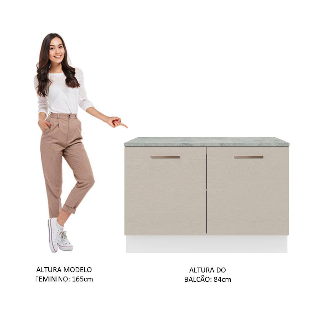 Balcão Gabinete 120 x 60 cm 2 Portas (Com Tampo) Branco/Crema Agata Madesa - Image 5