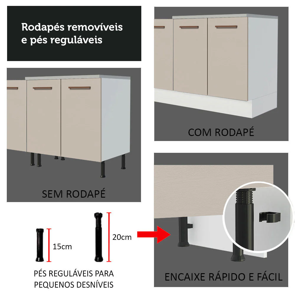 Balcão Gabinete 120 x 60 cm 2 Portas (Com Tampo) Branco/Crema Agata Madesa - Image 8