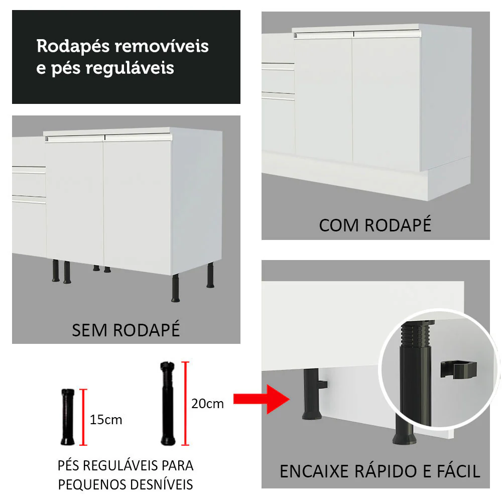 Balcão Gabinete de Pia 120 x 60 cm 2 Portas (Sem Tampo) Branco Glamy Madesa - Image 9