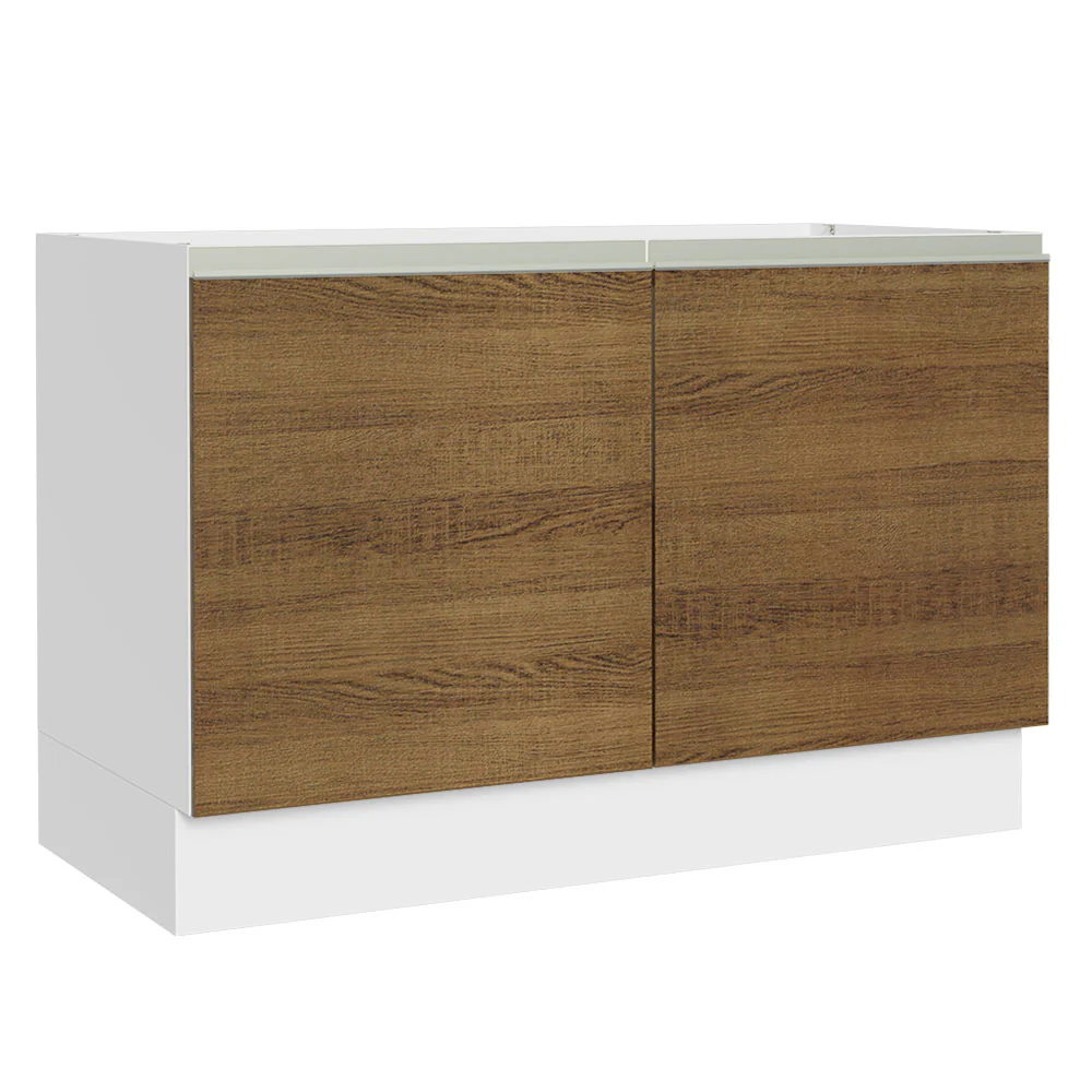 Balcão Gabinete de Pia 120 x 60 cm 2 Portas (Sem Tampo) Branco/Rustic Glamy Madesa