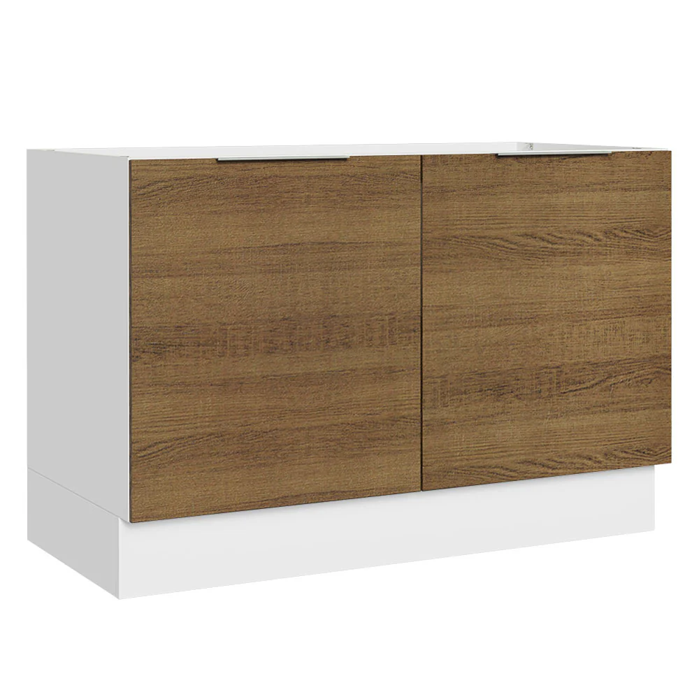 Balcão Gabinete de Pia 120 x 60 cm 2 Portas (Sem Tampo) Branco/Rustic Stella Madesa
