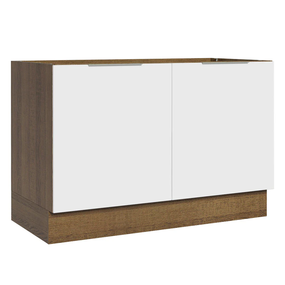 Balcão Gabinete de Pia 120 x 60 cm 2 Portas (Sem Tampo) Rustic/Branco Stella Madesa