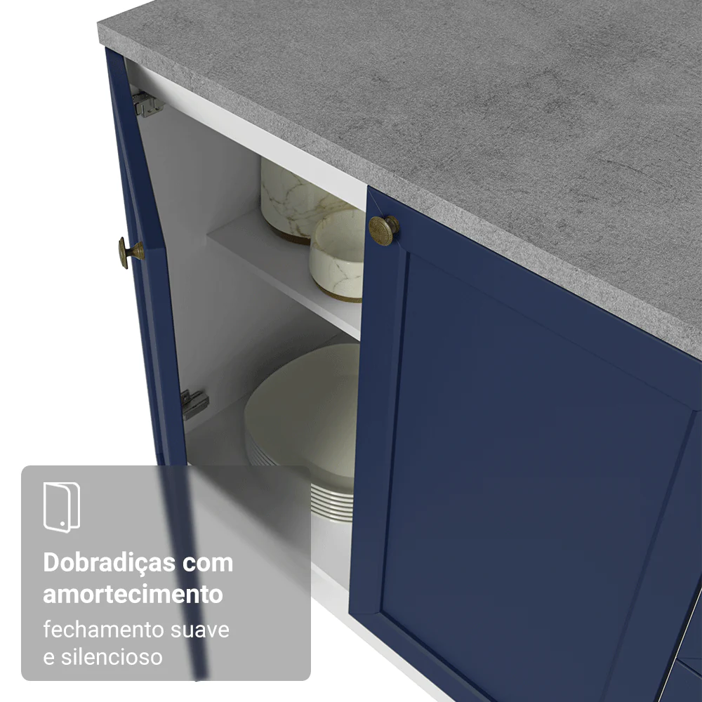 Balcão Gabinete de Pia 120 x 60 cm (Sem Tampo) Branco/Azul Vik Madesa - Image 7