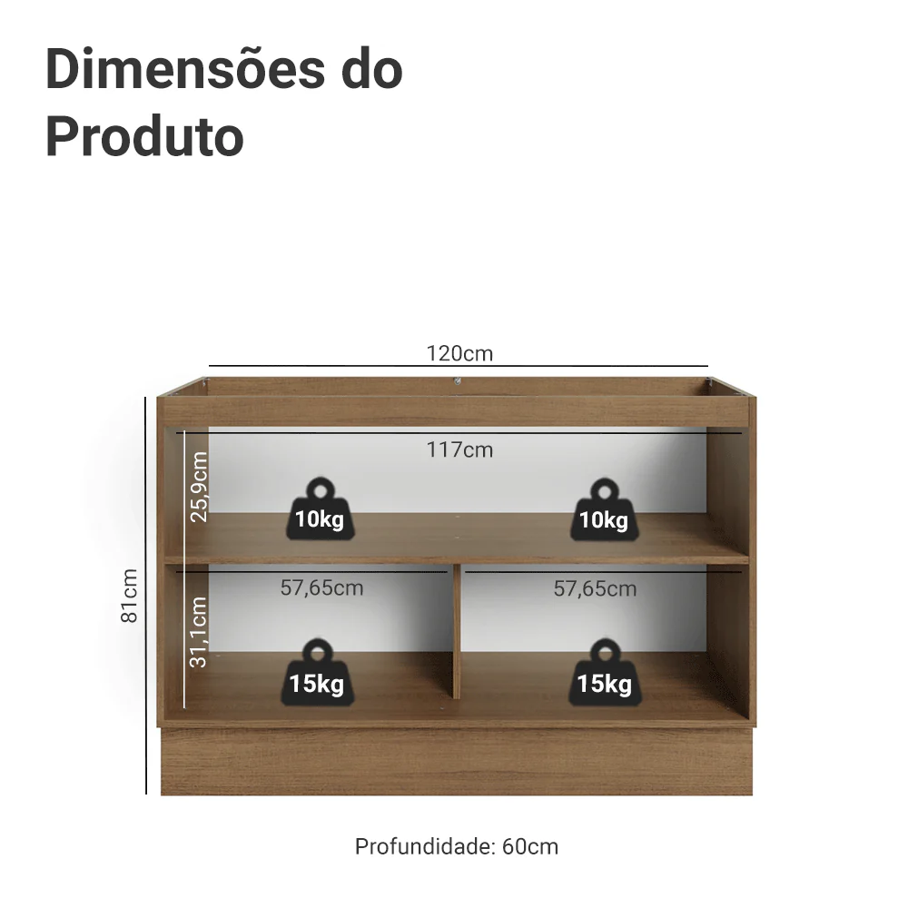 Balcão Gabinete de Pia 120 x 60 cm (Sem Tampo) Rustic/Branco Vik Madesa - Image 2