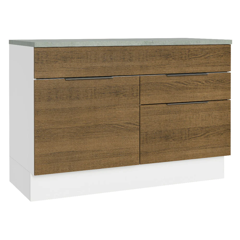 Balcão Gabinete 120 cm 1 Portas e 2 Gavetas (Com Tampo) Branco/Rustic Stella Madesa