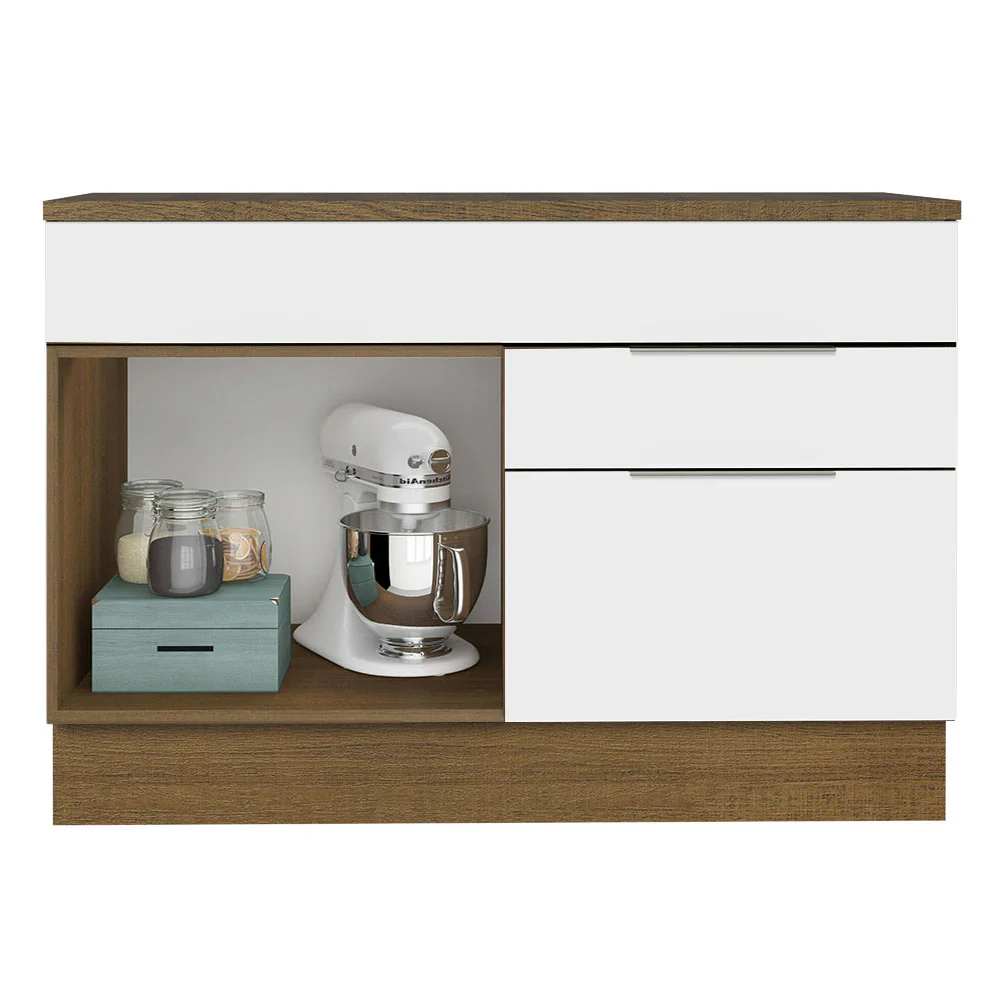 Balcão Gabinete 120 cm 1 Portas e 2 Gavetas (Com Tampo) Rustic/Branco Stella Madesa - Image 3