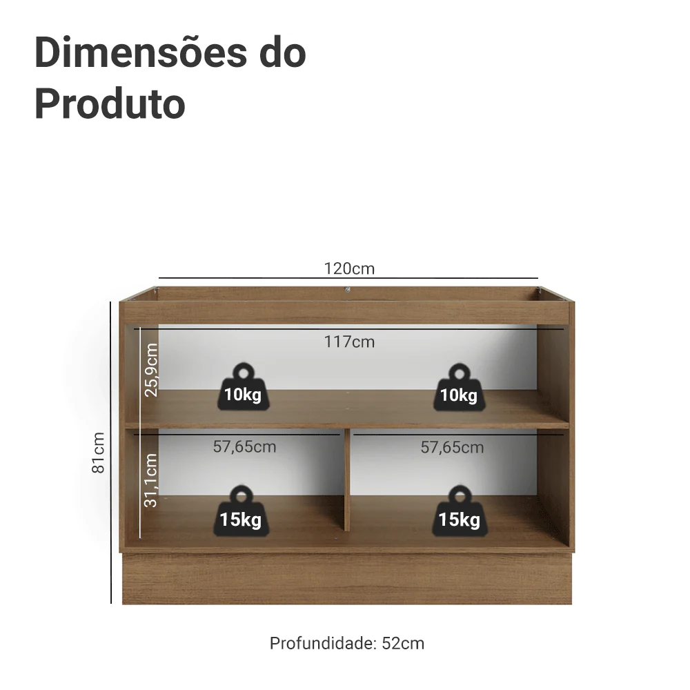 Balcão Gabinete de Pia 120 cm (Sem Tampo) Rustic/Azul Vik Madesa - Image 2