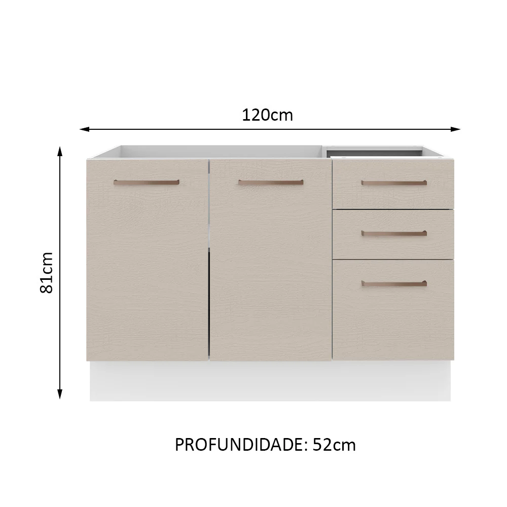 Balcão Gabinete de Pia 2 Portas e 3 Gavetas Branco/Crema Agata Madesa - Image 2