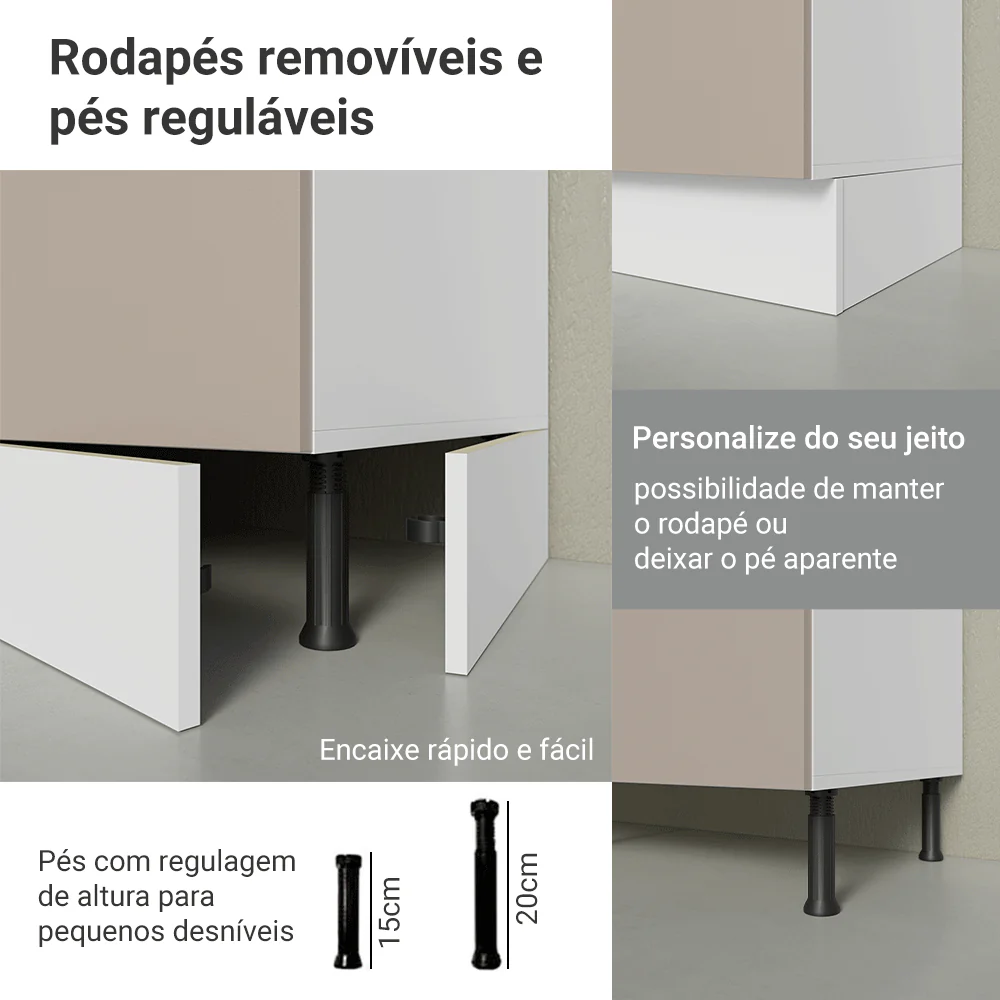 Balcão Gabinete de Pia 2 Portas e 3 Gavetas Branco/Crema Agata Madesa - Image 8