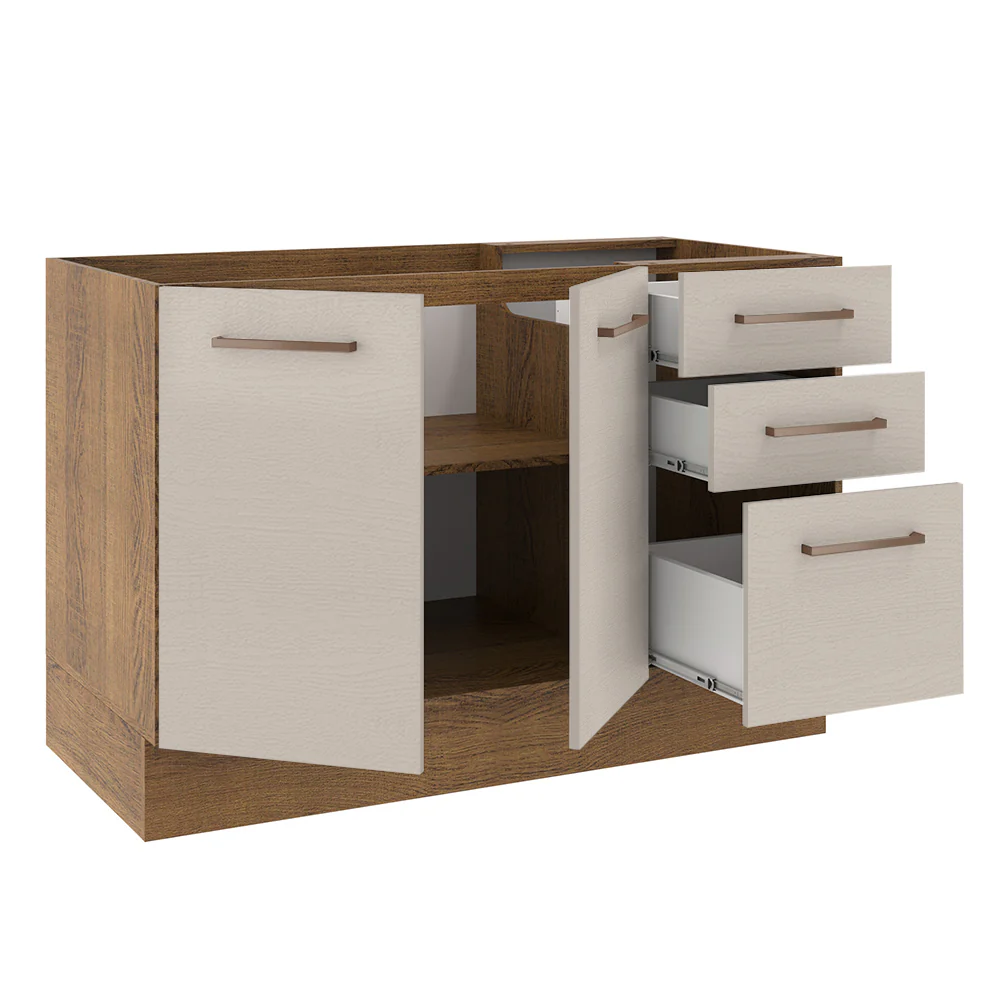 Balcão Gabinete de Pia 2 Portas e 3 Gavetas Rustic/Crema Agata Madesa - Image 5