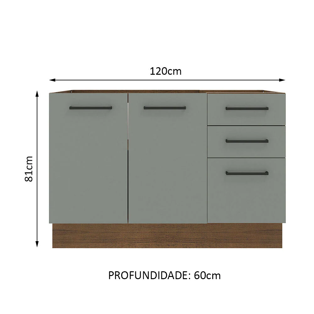 Balcão Gabinete de Pia Madesa Agata 120 x 60 cm 2 Portas e 3 Gavetas (Sem Tampo) Rustic/Cinza - Image 2