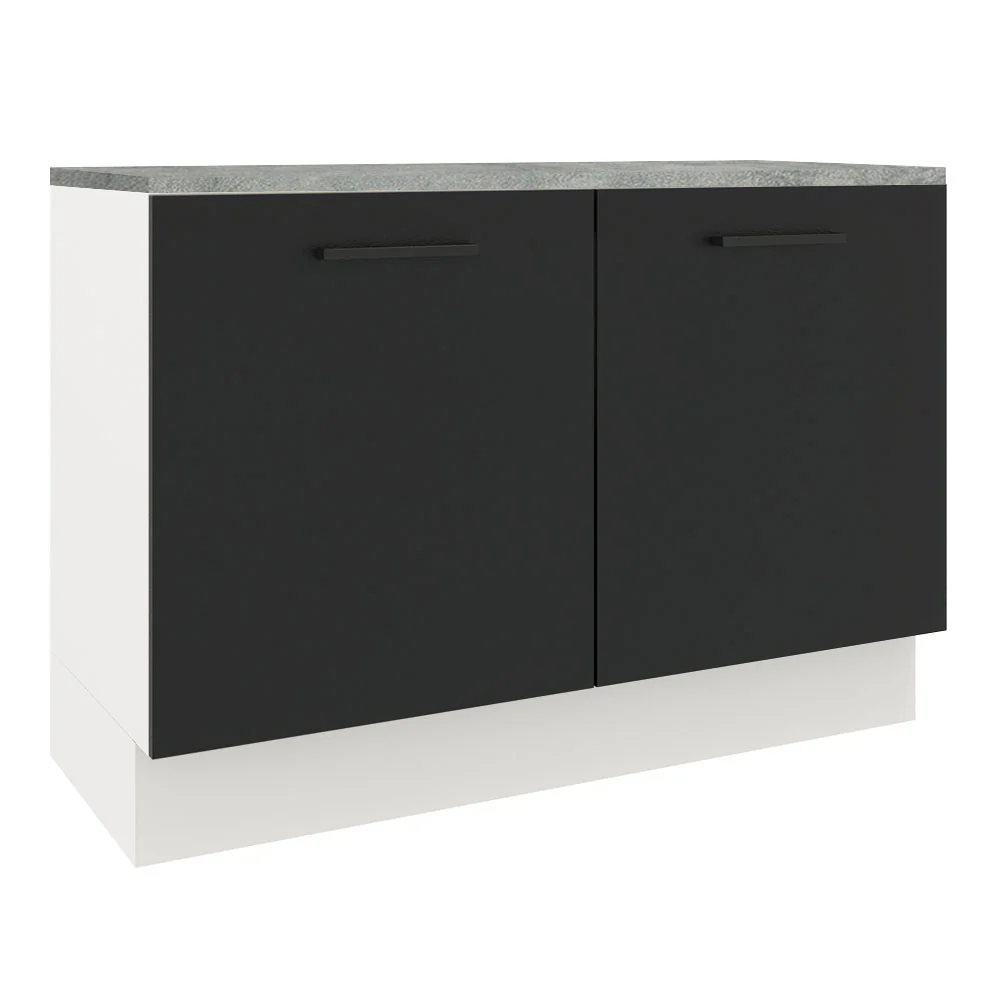 Balcão Gabinete Madesa Agata 120 x 60 cm 2 Portas (Com Tampo) Branco/Preto