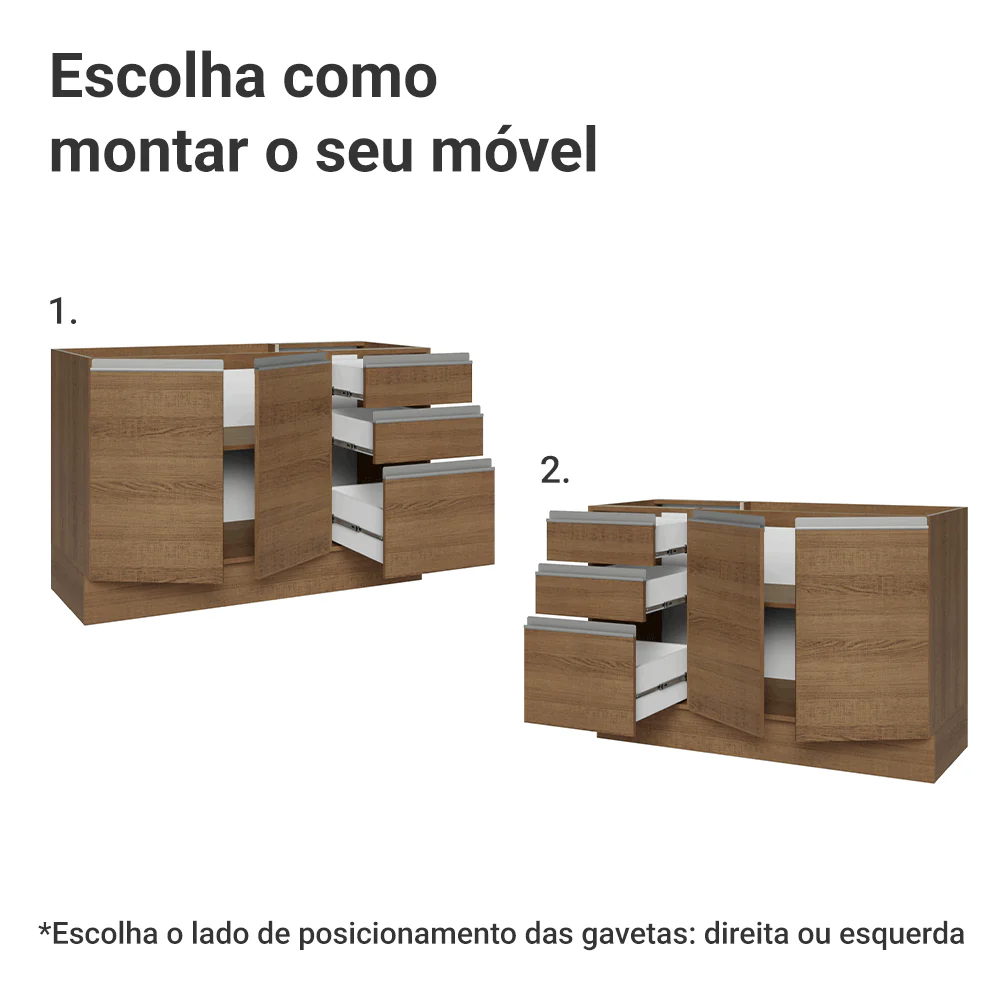 Balcão Gabinete de Pia Madesa Glamy 120 x 60 cm 2 Portas e 3 Gavetas (Sem Tampo) Rustic - Image 4