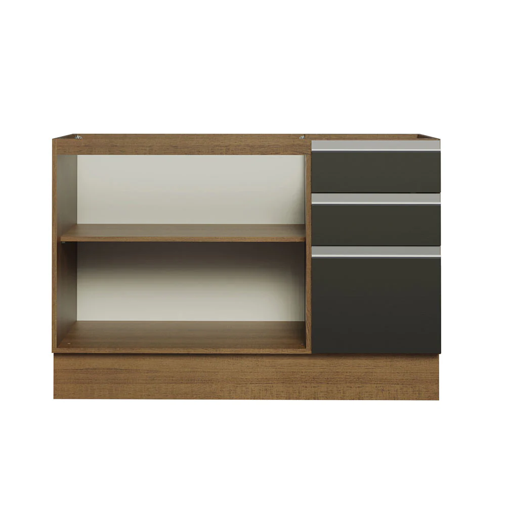 Balcão Gabinete de Pia Madesa Glamy 120 x 60 cm 2 Portas e 3 Gavetas (Sem Tampo) Rustic/Preto - Image 5