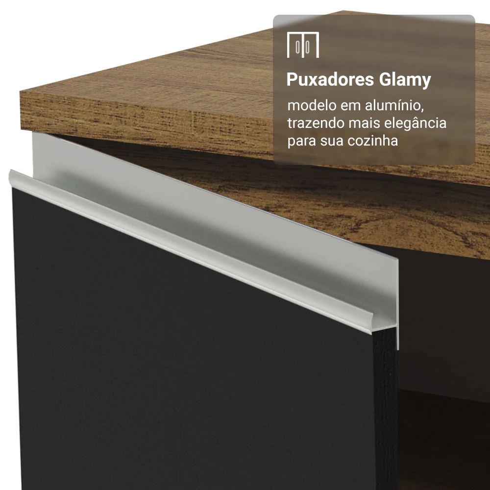 Balcão Gabinete de Pia Madesa Glamy 120 x 60 cm 2 Portas e 3 Gavetas (Sem Tampo) Rustic/Preto - Image 7