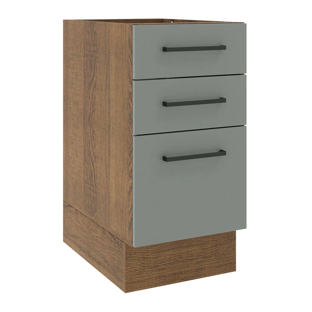 Balcão Madesa Agata 40 x 60 cm 3 Gavetas (Sem Tampo) Rustic/Cinza