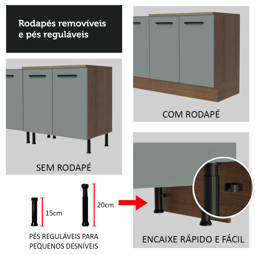 Balcão Madesa Agata 40 x 60 cm 3 Gavetas (Sem Tampo) Rustic/Cinza - Image 8