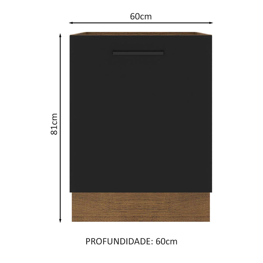 Balcão Madesa Agata 60 x 60 cm 1 Porta (Sem Tampo) Rustic/Preto - Image 2