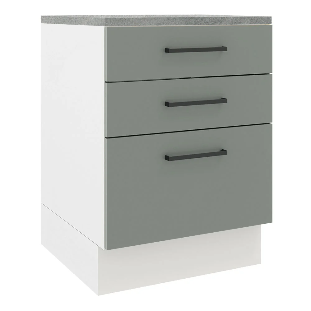 Balcão Madesa Agata 60 x 60 cm 3 Gavetas (Com Tampo) Branco/Cinza