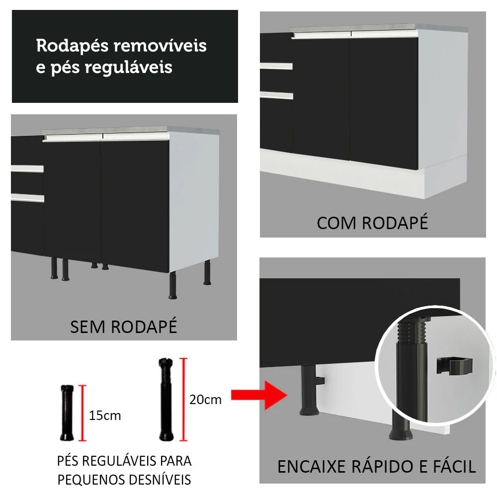 Balcão Madesa Glamy 40 x 60 cm 3 Gavetas (Com Tampo) Branco/Preto - Image 8