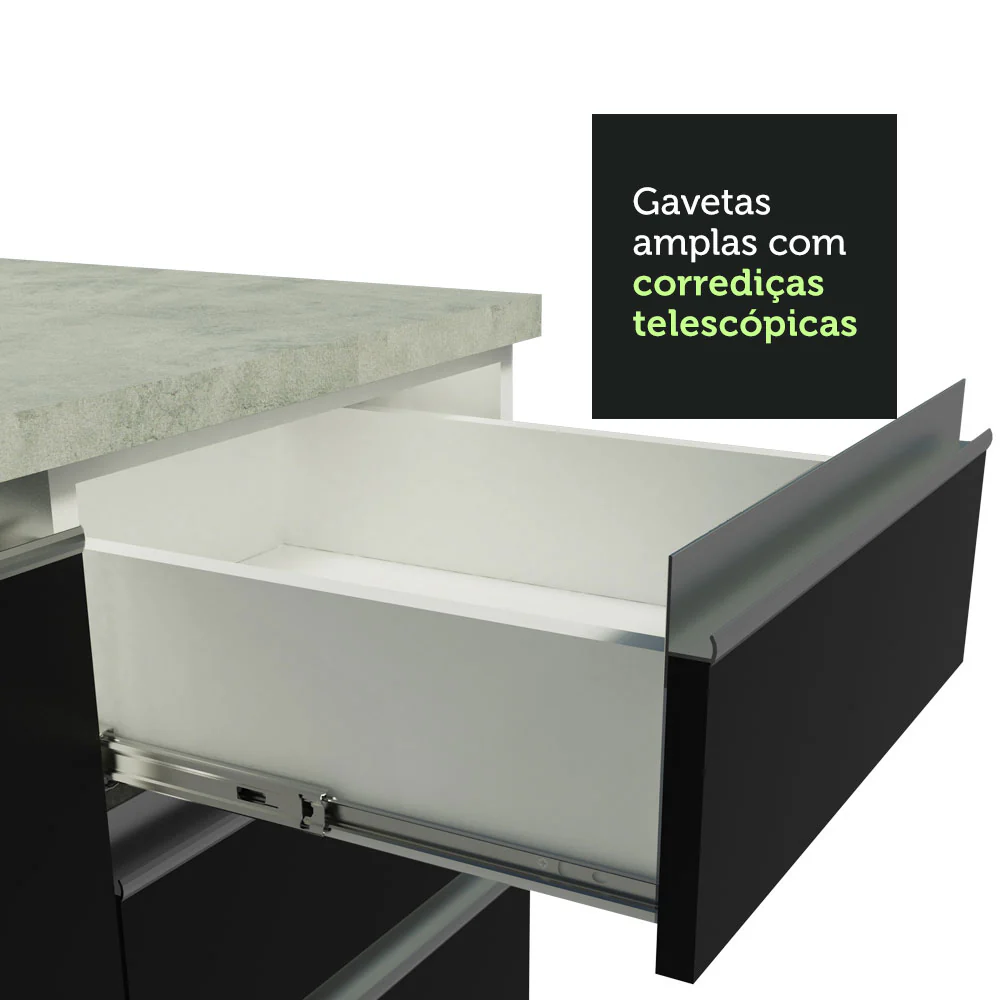 Balcão Madesa Glamy 60 x 60 cm 3 Gavetas (Com Tampo) Branco/Preto - Image 6