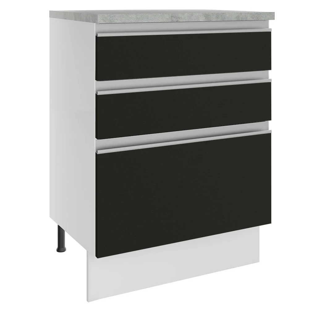 Balcão Madesa Glamy 60 cm 3 Gavetas Branco/Preto