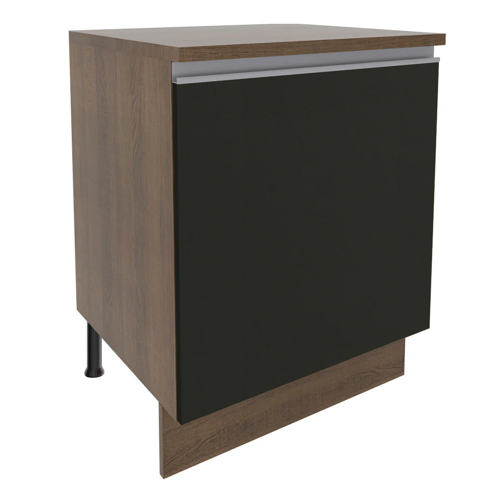 Balcão Madesa Glamy 60 x 60 cm 1 Porta (Com Tampo) Rustic/Preto