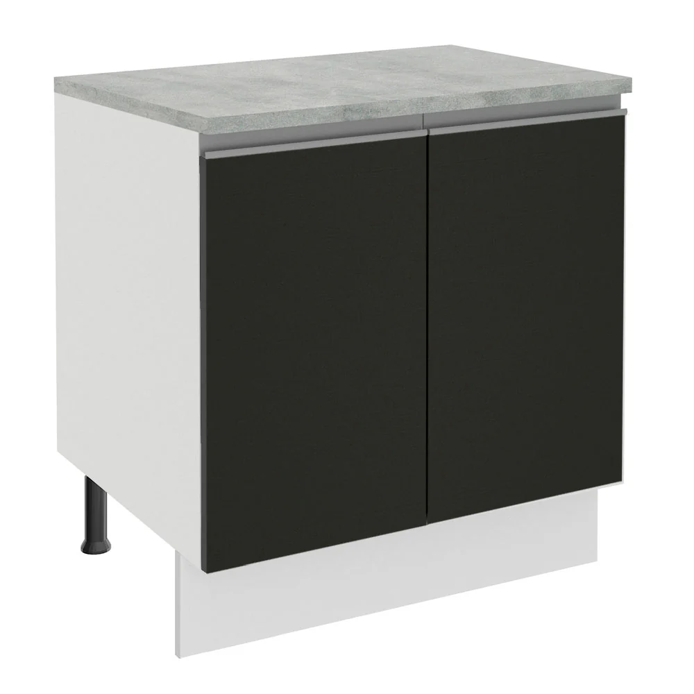 Balcão Madesa Glamy 80 x 60 cm 2 Portas (Com Tampo) Branco/Preto