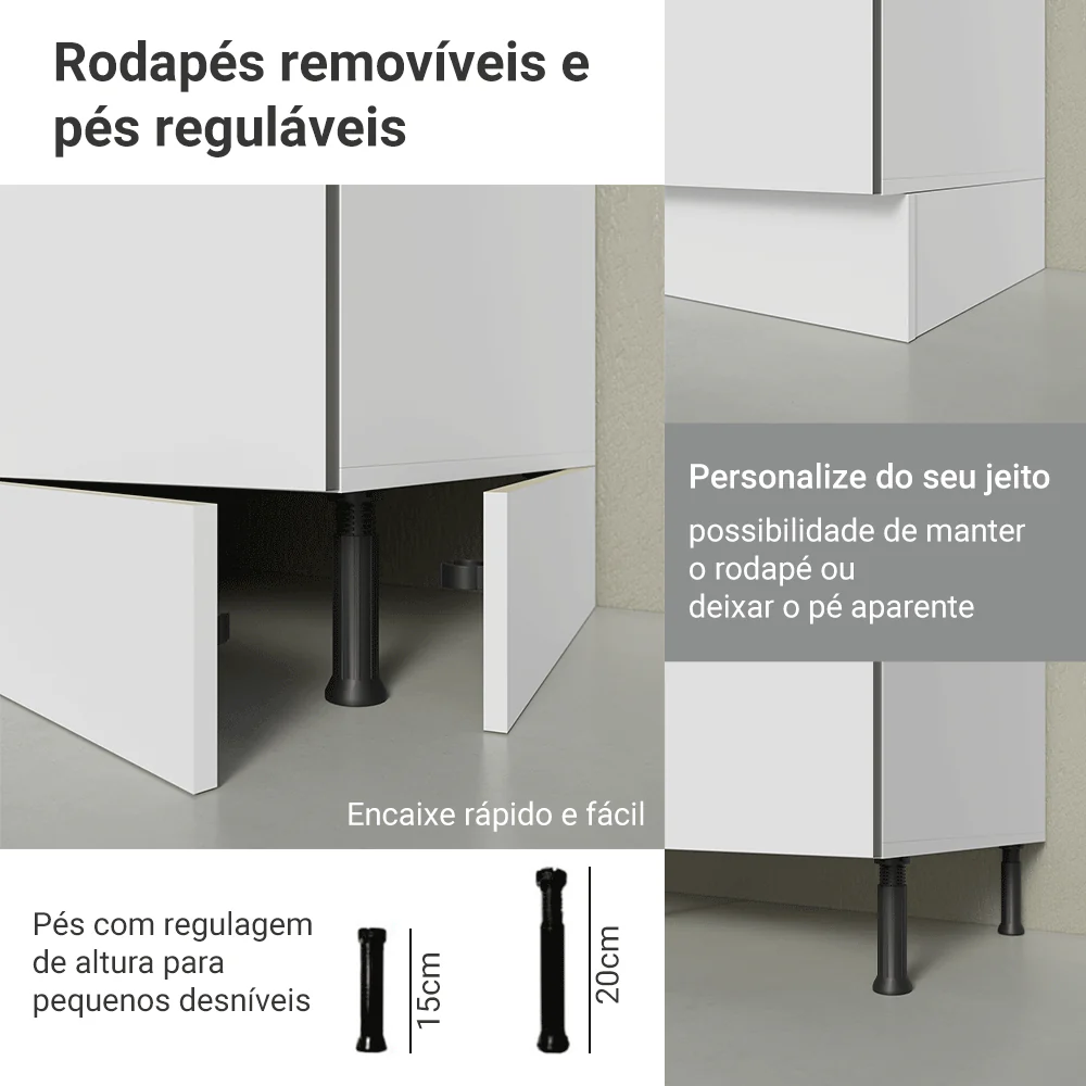Balcão de Cozinha 40 x 60 cm 1 Porta (Sem Tampo) Branco/Branco Veludo Lux Madesa - Image 9