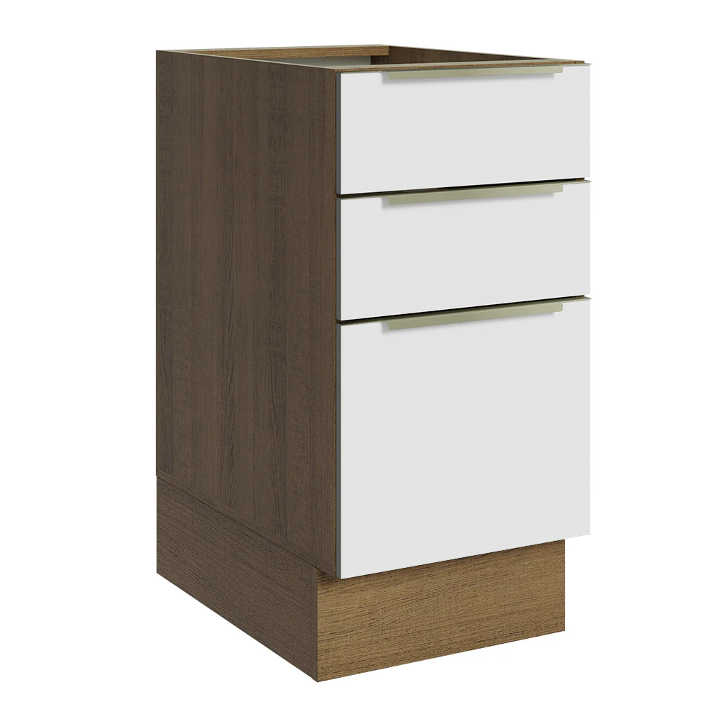 Balcão de Cozinha 40 x 60 cm 3 Gavetas (Sem Tampo) Rustic/Branco Veludo Lux Madesa