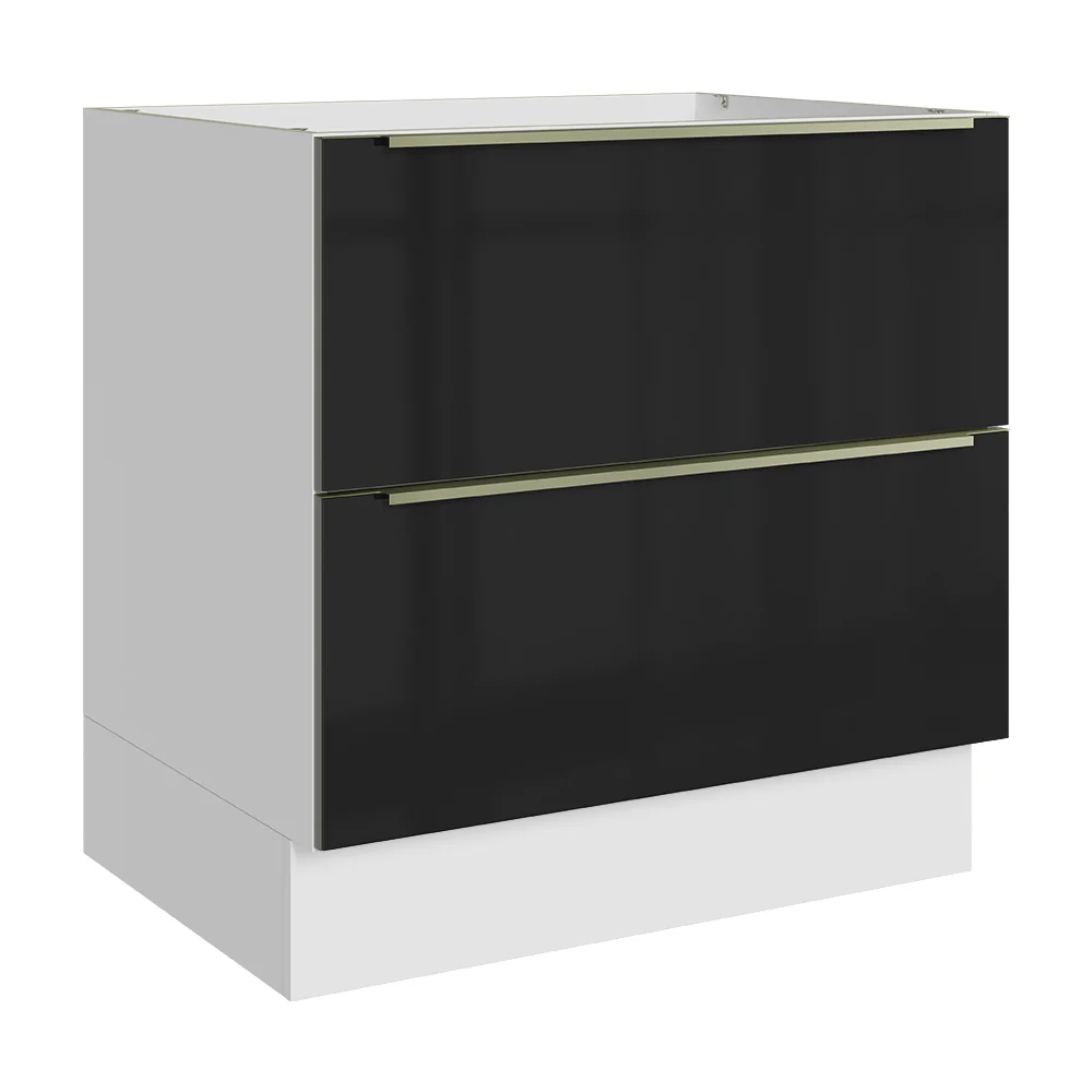 Balcão de Cozinha 80 x 60 cm 2 Gavetas (Sem Tampo) Branco/Preto Lux Madesa