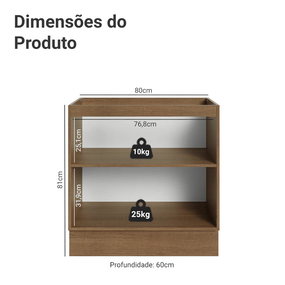 Balcão de Cozinha 80 x 60 cm 2 Portas (Sem Tampo) Rustic/Cinza Lux Madesa - Image 2