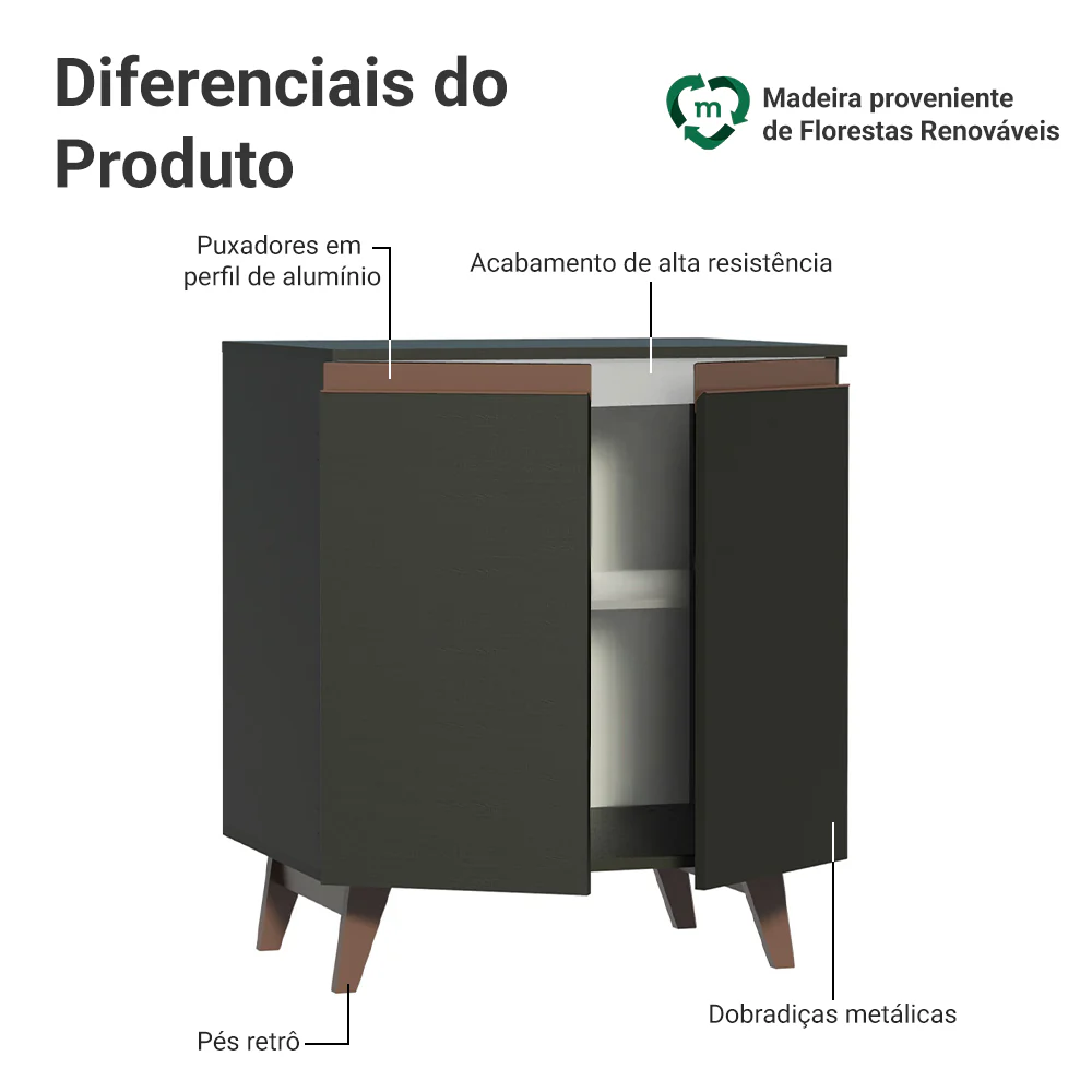 Balcão Madesa Reims 70 cm 2 Portas Preto - Image 3