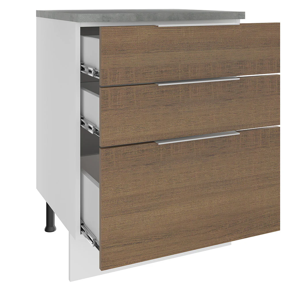 Balcão Madesa Stella 60 cm 3 Gavetas Branco/Rustic - Image 3