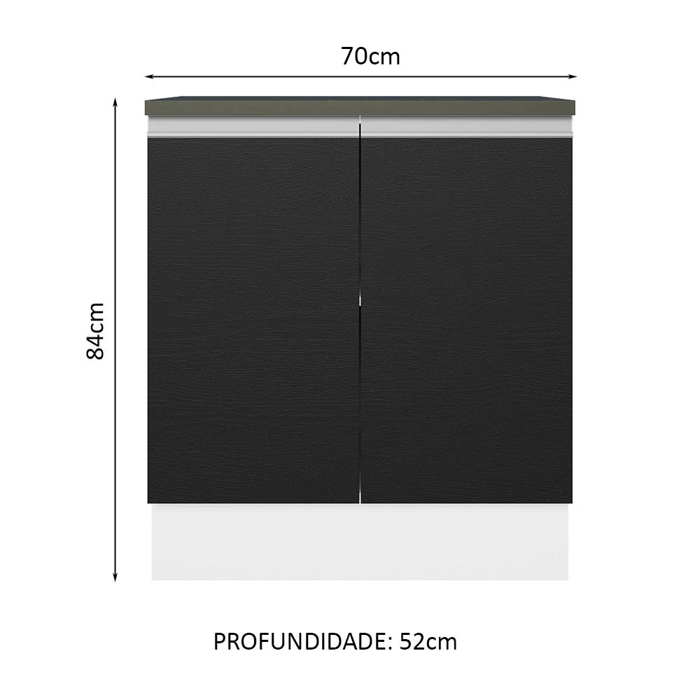 Balcão 100% MDF 70 cm 2 Portas Branco/Preto Acordes Madesa - Image 2