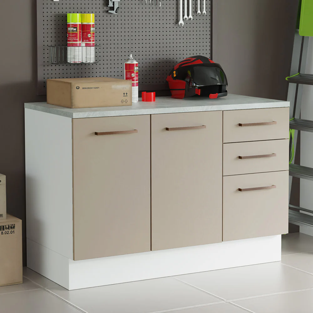 Balcão Multiuso 120cm 2 Portas 3 Gavetas Branco/Crema Agata Madesa