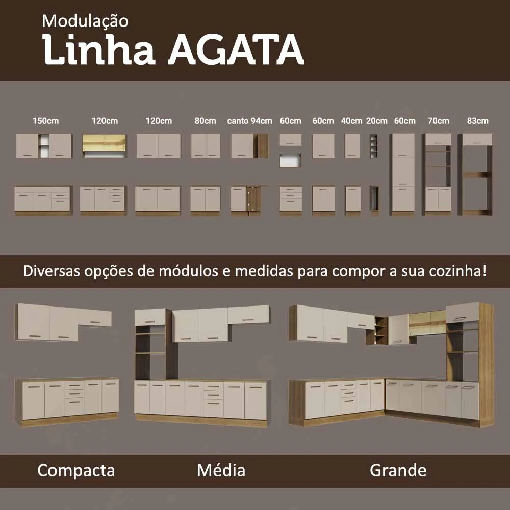 Balcão Multiuso 120cm 2 Portas 3 Gavetas Rustic/Crema Agata Madesa - Image 9
