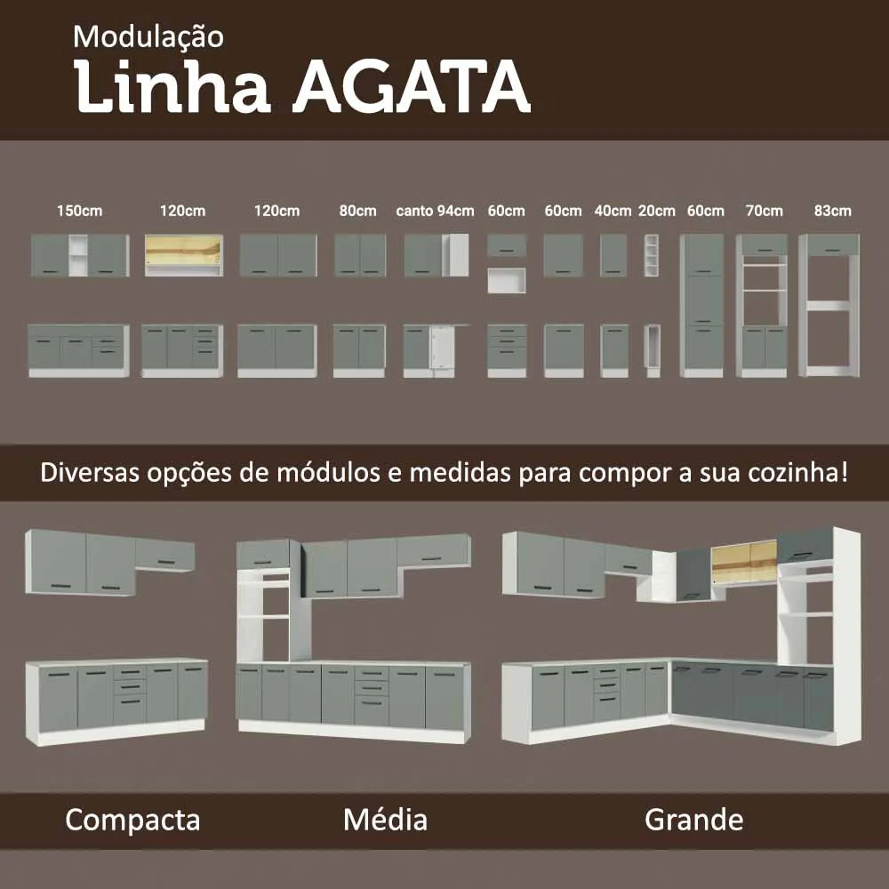 Balcão Multiuso 80cm 2 Portas Branco/Cinza Agata Madesa - Image 8