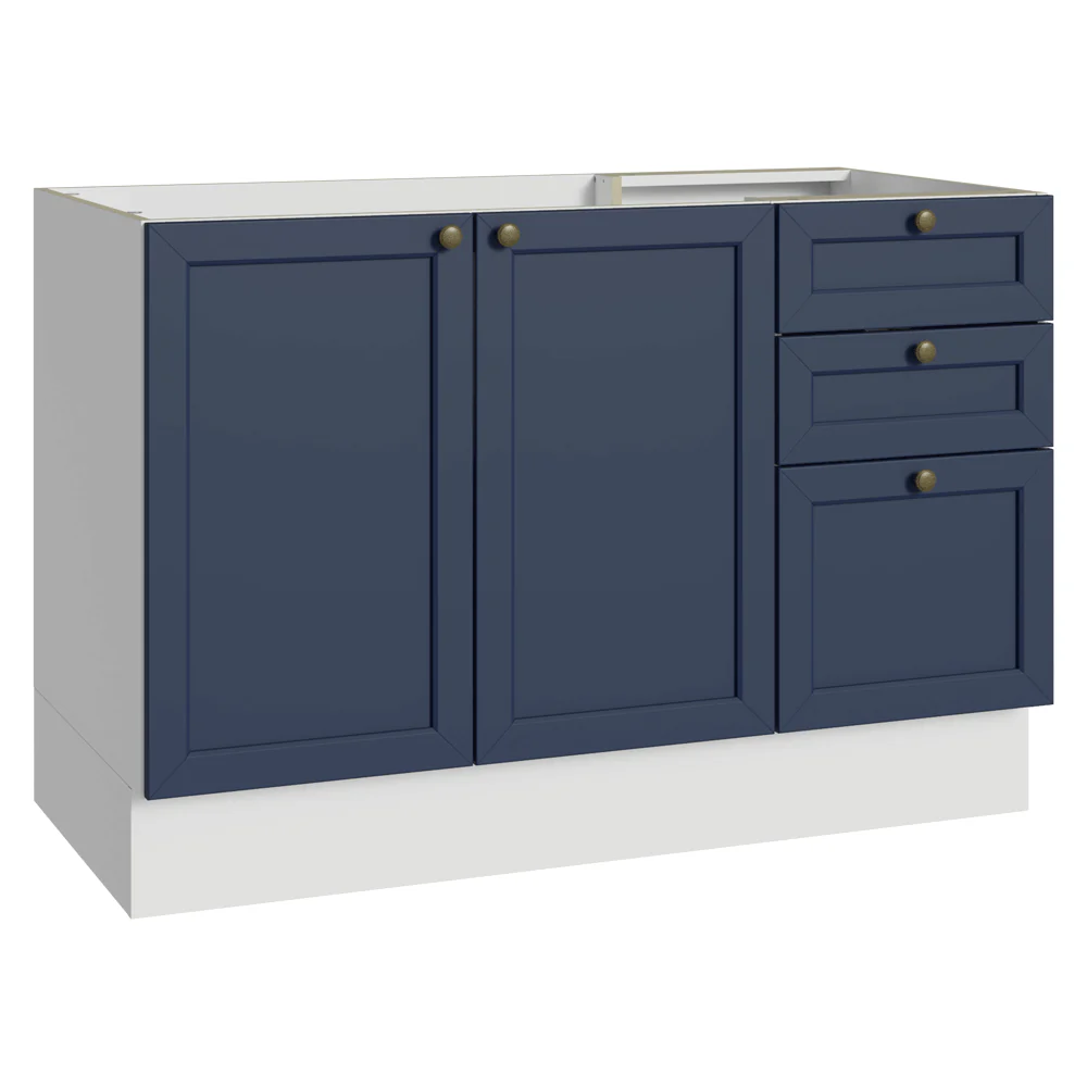 Balcão de Pia 120 x 60 cm 2 Portas 3 Gavetas (Sem Tampo) Branco/Azul Vik Madesa