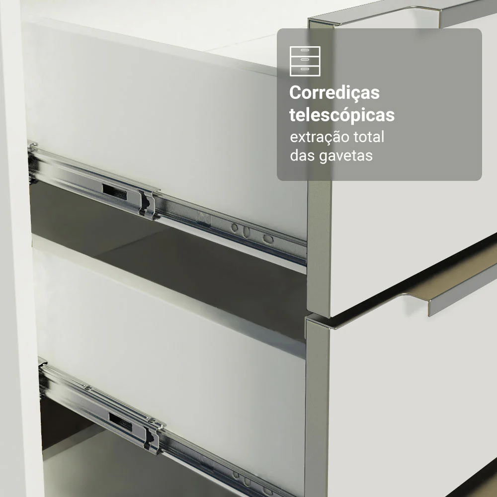 Balcão de Cozinha 120 x 60 cm 2 Portas 3 Gavetas (Com Tampo) Branco/Branco Veludo Lux Madesa - Image 6