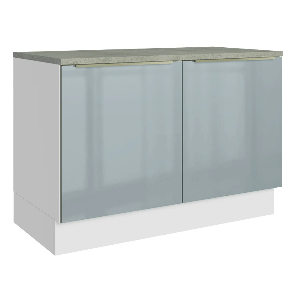 Balcão de Cozinha 120 x 60 cm 2 Portas (Com Tampo) Branco/Cinza Lux Madesa