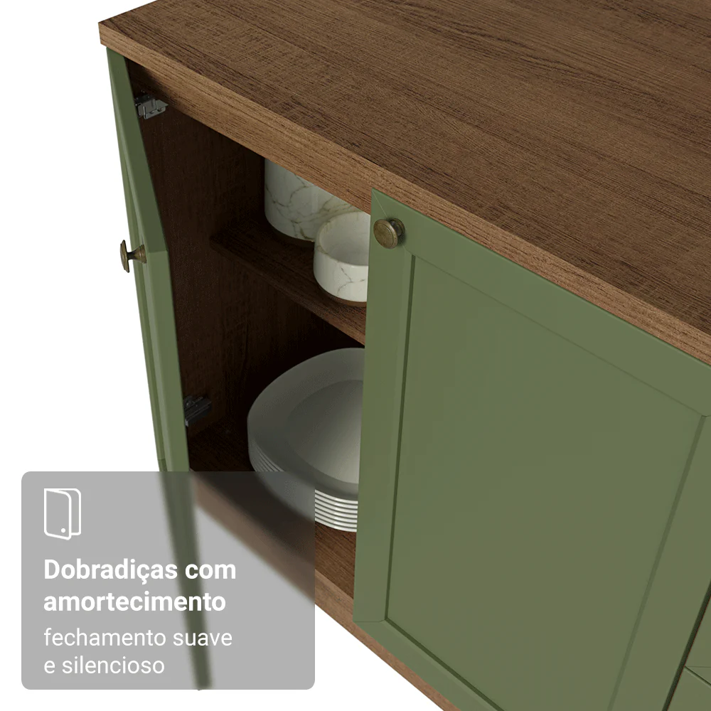 Balcão de Pia 120 cm 2 Portas 3 Gavetas (Sem Tampo) Rustic/Verde Vik Madesa - Image 8