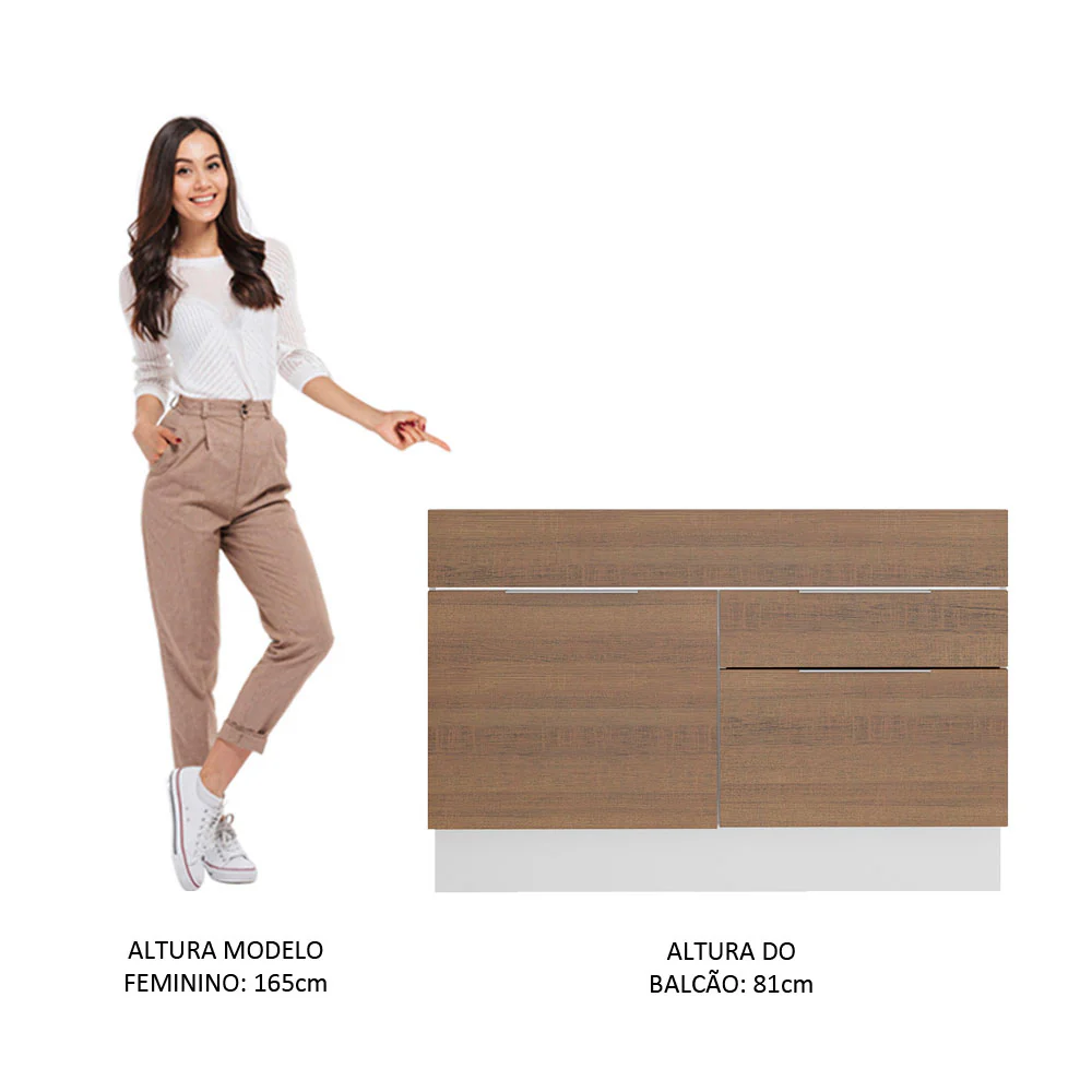 Balcão de Pia Cozinha 120 x 60 cm 1 Porta 2 Gavetas (Sem Tampo) Branco/Rustic Stella Madesa - Image 5