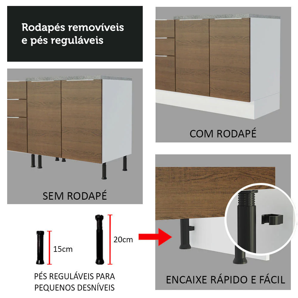 Balcão de Pia Cozinha 120 x 60 cm 1 Porta 2 Gavetas (Sem Tampo) Branco/Rustic Stella Madesa - Image 8