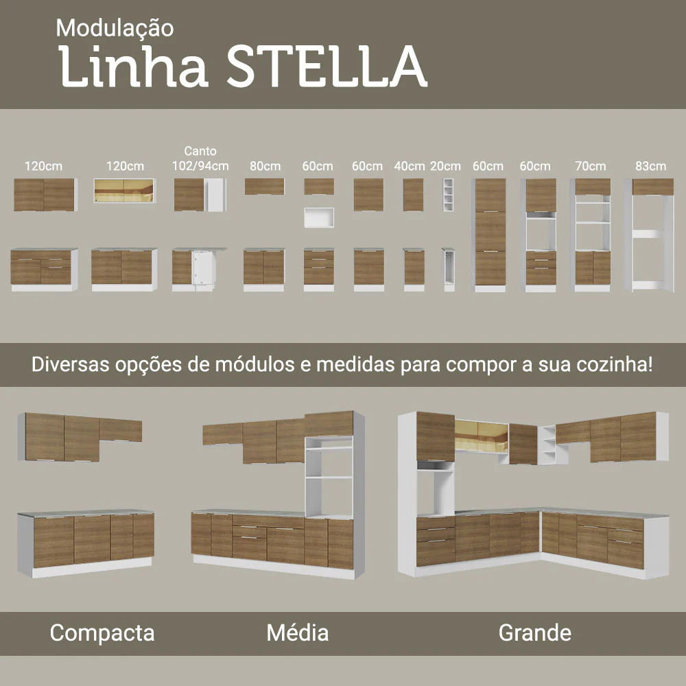 Balcão de Pia Cozinha 120 x 60 cm 1 Porta 2 Gavetas (Sem Tampo) Branco/Rustic Stella Madesa - Image 9