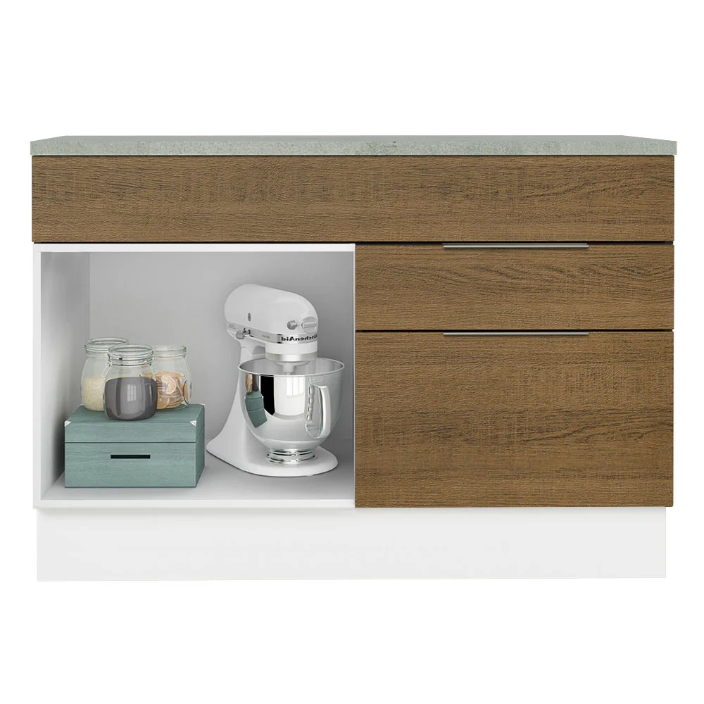 Balcão Cozinha 120 x 60 cm 1 Portas e 2 Gavetas (Com Tampo) Branco/Rustic Stella Madesa - Image 3