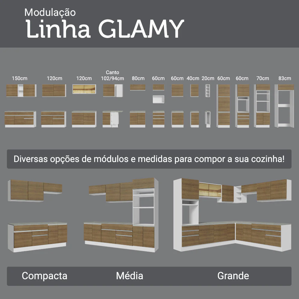 Balcão Cozinha 120 x 60 cm 2 Portas e 3 Gavetas (Com Tampo) Branco/Rustic Glamy Madesa - Image 9