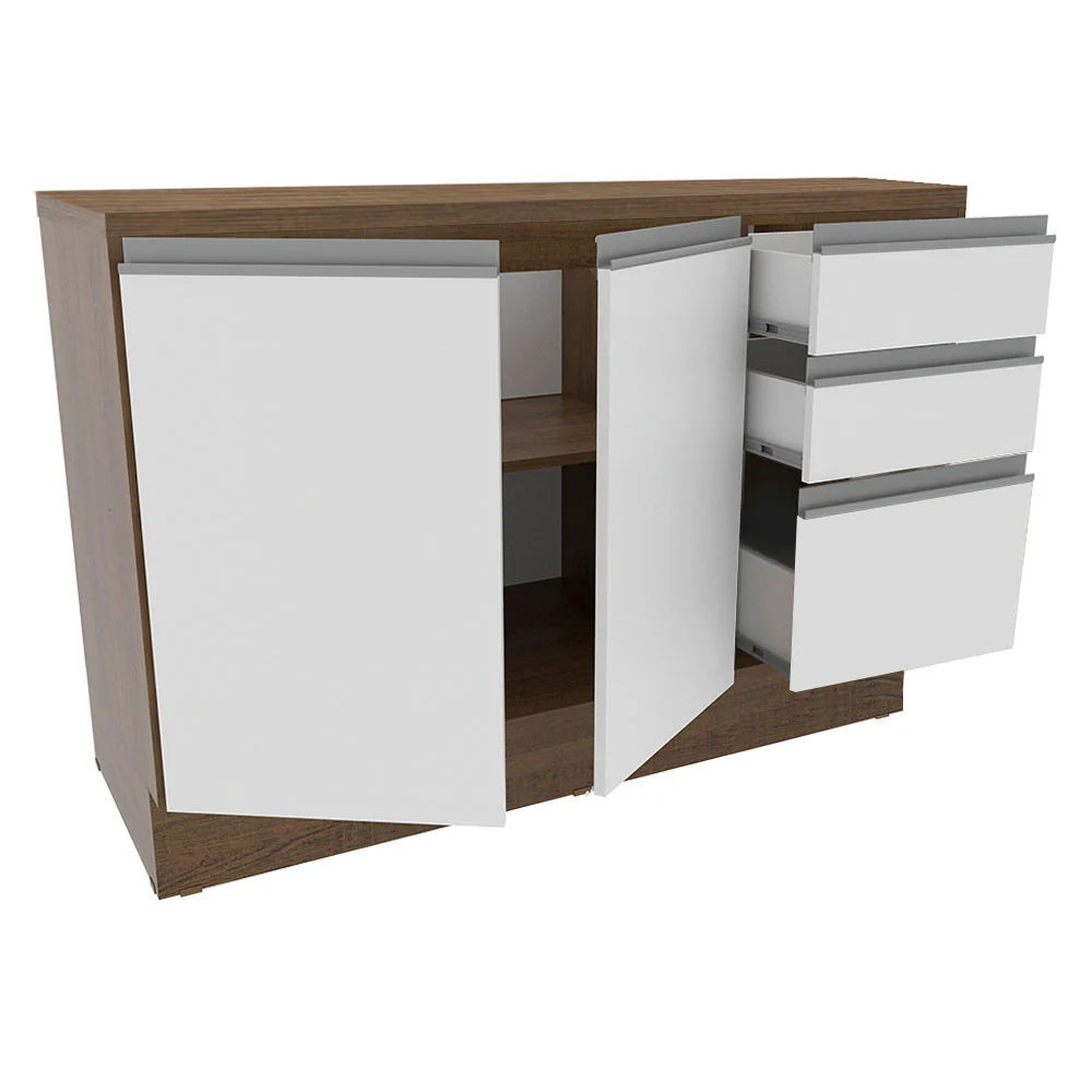 Balcão Cozinha 120 x 60 cm 2 Portas e 3 Gavetas (Com Tampo) Rustic/Branco Glamy Madesa - Image 5